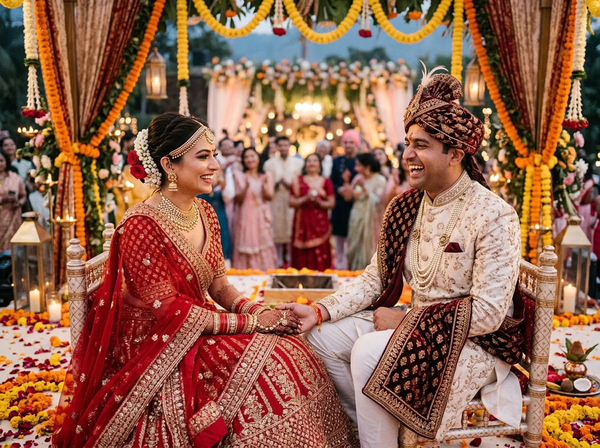 Auspicious Hindu Vivah Ceremony under Floral Mandap